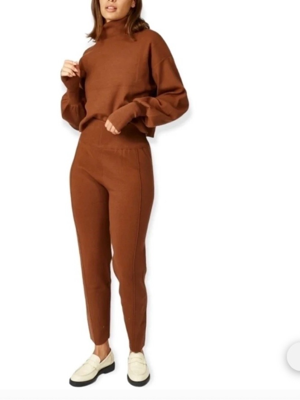 Silk & Salt Brown Luxe Lounge Set High Neck & High Waist Size Small NWT